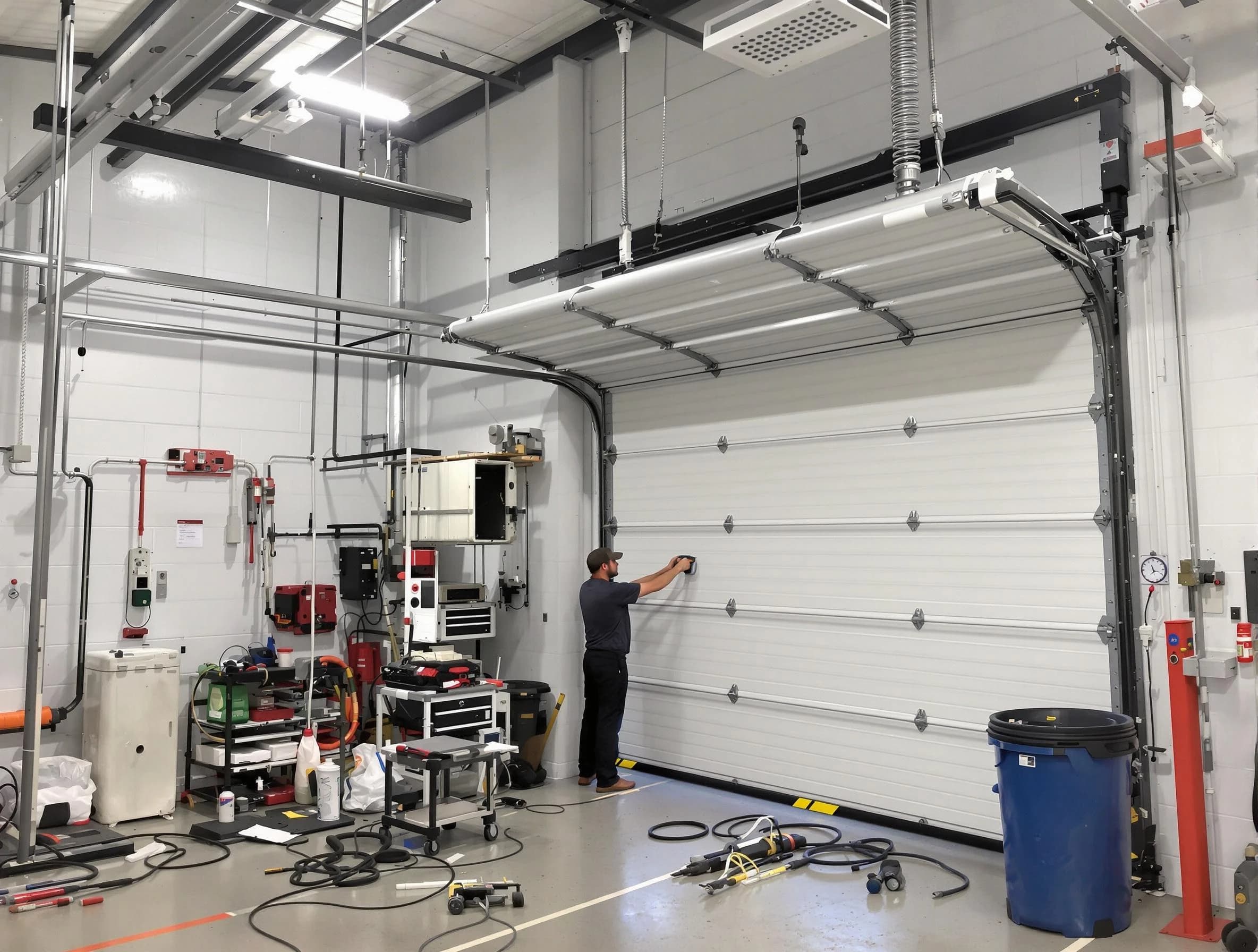 Applewood Garage Door Repair certified technician performing commercial door repair at a Applewood business facility