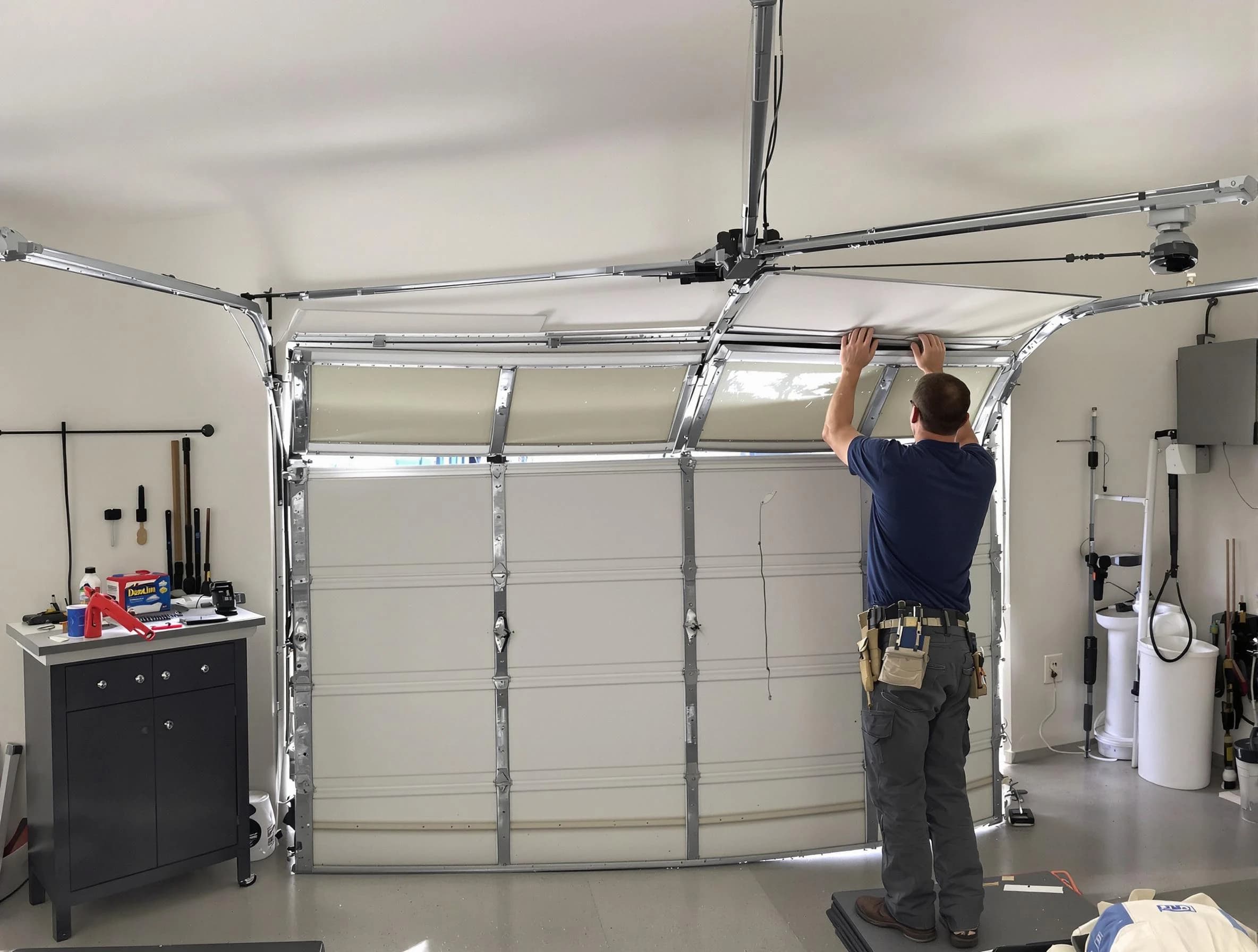 Applewood Garage Door Repair specialist performing precise section replacement on Applewood garage door