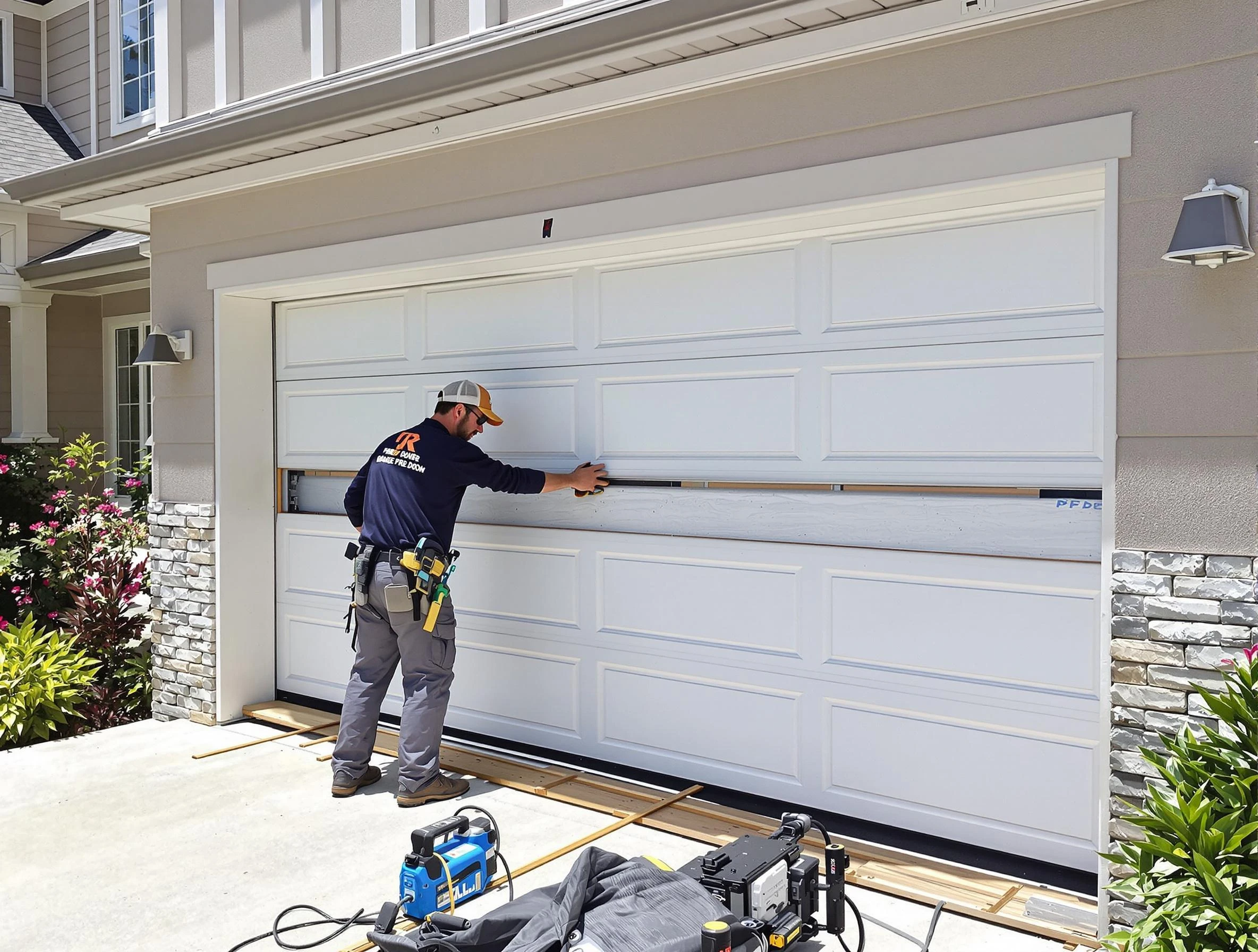 Applewood Garage Door Repair team performing complete garage door replacement at Applewood residence
