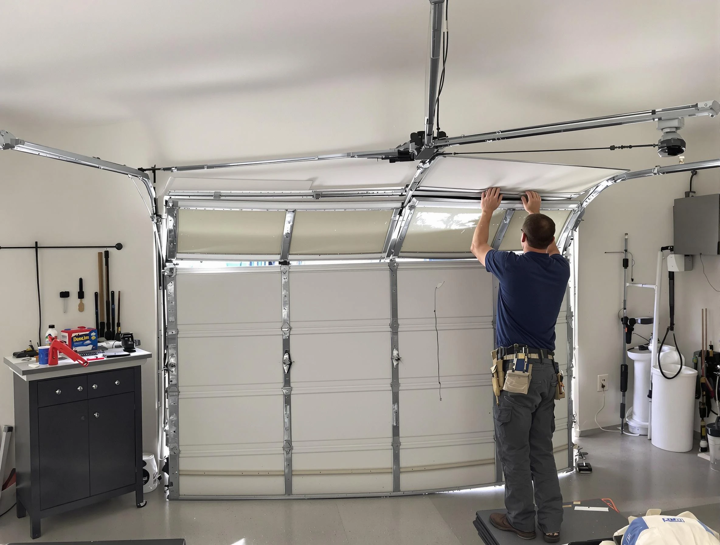 Applewood Garage Door Repair specialist performing precise section replacement on Applewood garage door